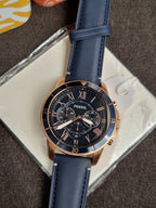 Fossil Grant Sport Blue Leather Strap Blue Dial Chronograph Quartz Watch for Gents - FS5237 (WITHOUT TAG)