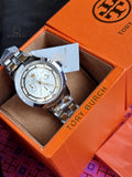 Tory Burch Classic Two Tone Stainless Steel Cream Dial Chronograph Quartz Watch For Ladies – TBW1034