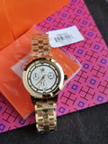 Tory Burch Classic T Gold Stainless Steel Silver sunray Dial Chronograph Quartz Watch for Ladies - TBW1032