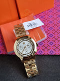 Tory Burch Classic T Gold Stainless Steel Silver sunray Dial Chronograph Quartz Watch for Ladies - TBW1032