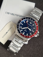Emporio Armani Stainless Steel Analog Blue Dial Men Watch-Ar11590, Silver Band