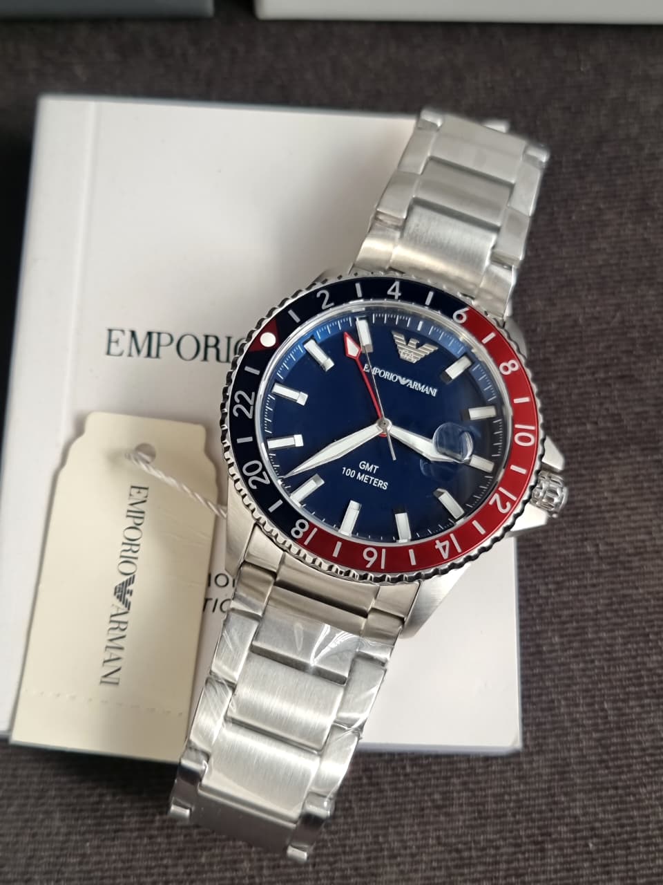 Emporio Armani Stainless Steel Analog Blue Dial Men Watch-Ar11590, Silver Band