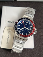 Emporio Armani Stainless Steel Analog Blue Dial Men Watch-Ar11590, Silver Band