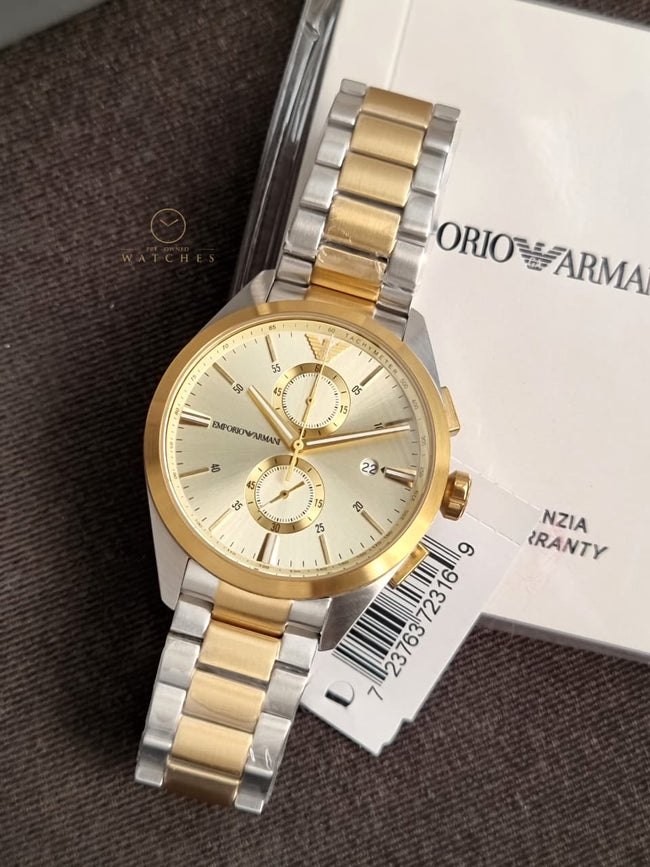 Emporio Armani Men's Chronograph Silver and Gold Two-Tone Stainless Steel Bracelet Watch (Model: AR11605) Main Image