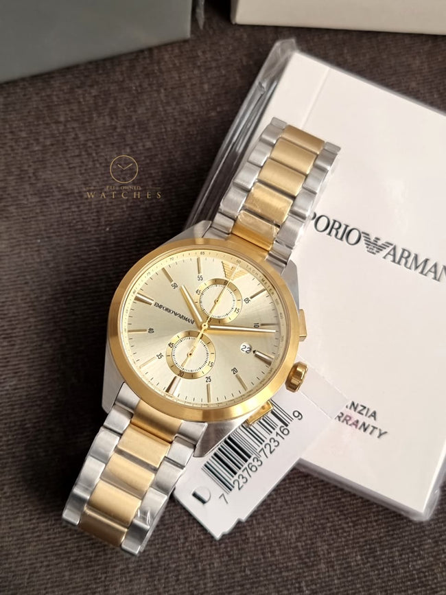 Emporio Armani Men's Chronograph Silver and Gold Two-Tone Stainless Steel Bracelet Watch (Model: AR11605) Hover Image