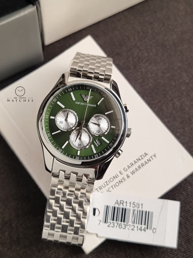 EMPORIO ARMANI  Chronograph Quartz Diamond Green Dial Men's Watch Item No. AR11581 Hover Image