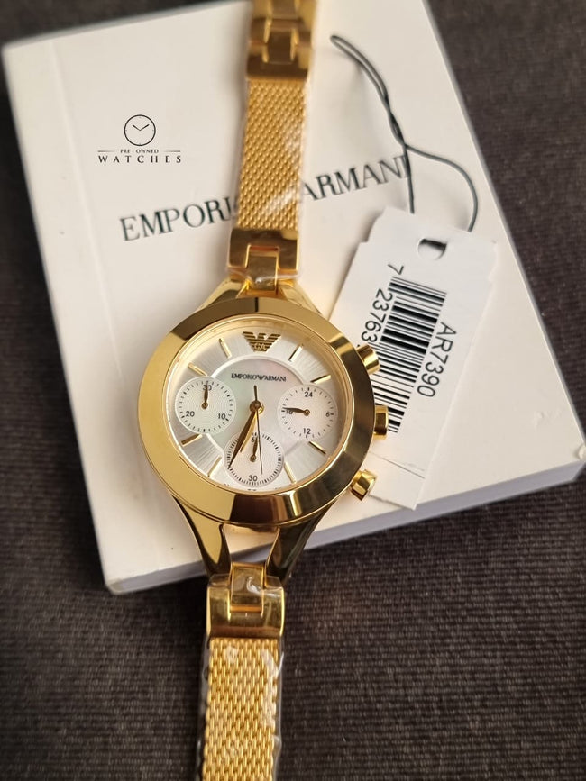 Emporio Armani AR7390 Gold Tone Mother of Pearl Dial Watch for Women Main Image