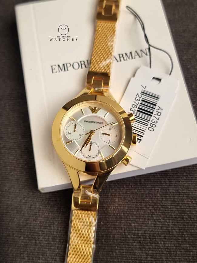 Emporio Armani AR7390 Gold Tone Mother of Pearl Dial Watch for Women Hover Image