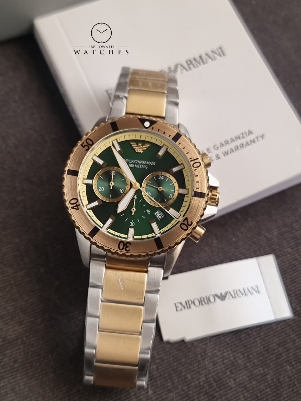 Emporio Armani Men’s Quartz Two-tone Stainless Steel Green Dial 43mm Watch AR11586