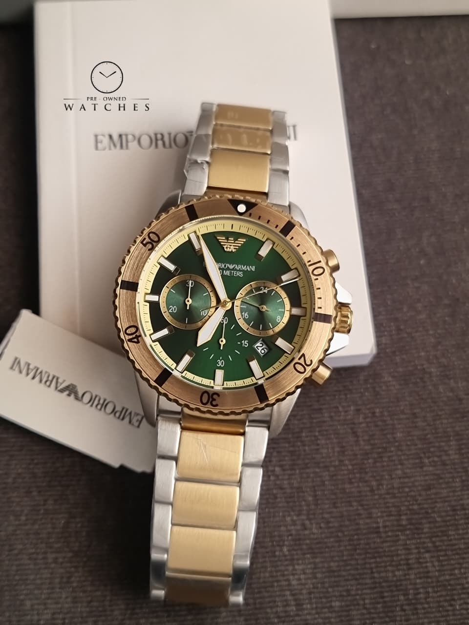Emporio Armani Men’s Quartz Two-tone Stainless Steel Green Dial 43mm Watch AR11586