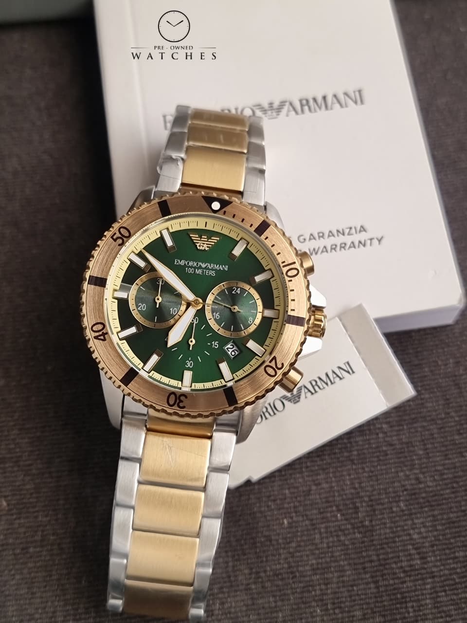Emporio Armani Men’s Quartz Two-tone Stainless Steel Green Dial 43mm Watch AR11586