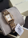Michael Kors Monroe Pave Crystals White Dial Gold Steel Strap Watch For Women - MKO1034