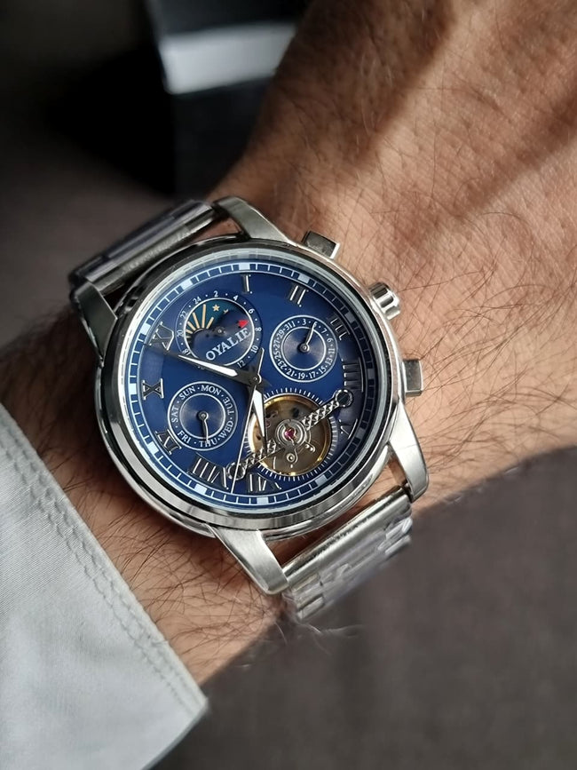 Oyalie moon phase Sapphire Glass Automatic Watch  41mm Blue Dial Hover Image