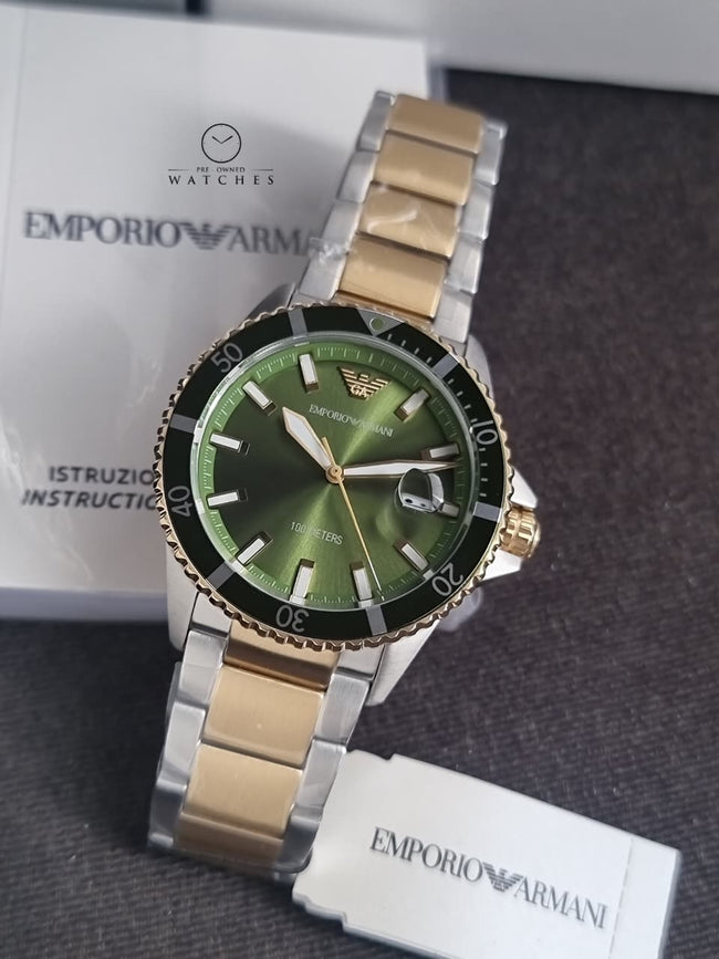 Emporio Armani Men’s Quartz Two-tone Stainless Steel Green Dial 42mm Watch AR80063 Main Image