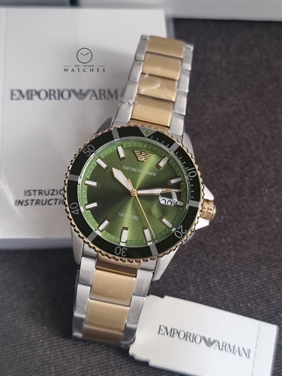 Emporio Armani Men’s Quartz Two-tone Stainless Steel Green Dial 42mm Watch AR80063