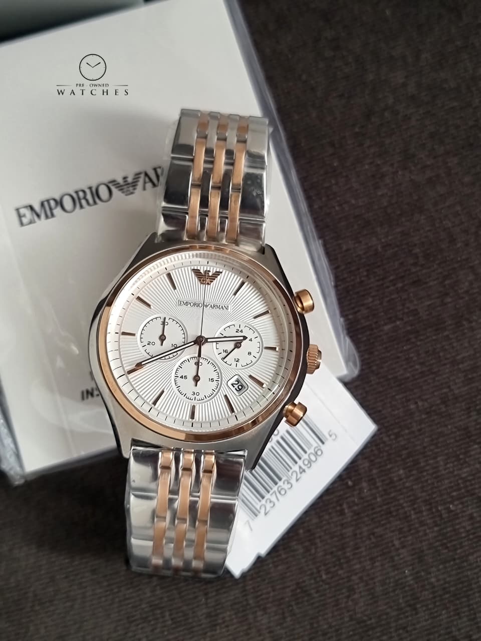 Emporio Armani Zeta Chronograph Cream Dial Two-tone Men's Watch AR1998