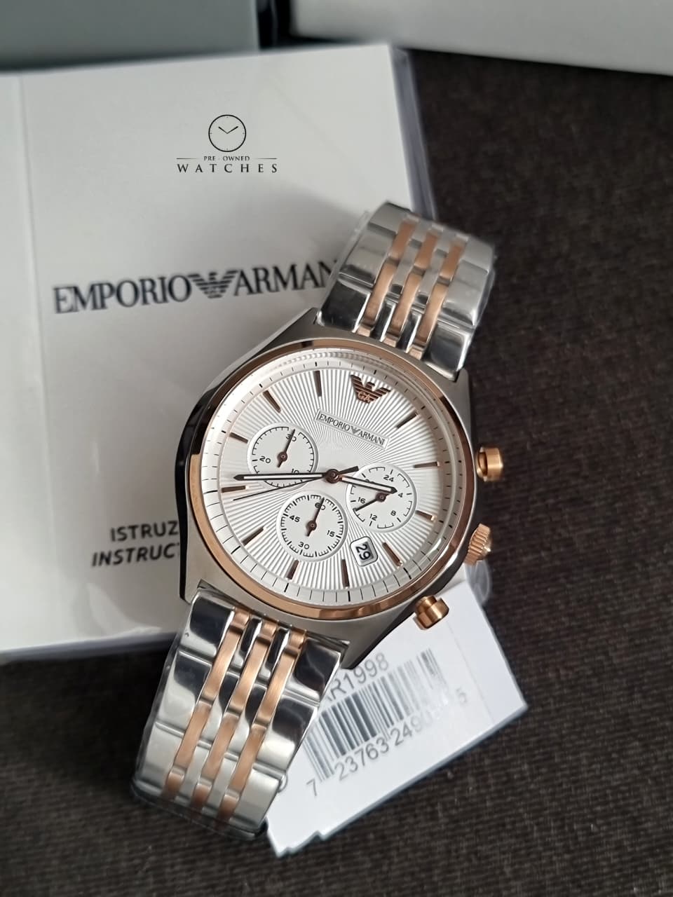 Emporio Armani Zeta Chronograph Cream Dial Two-tone Men's Watch AR1998