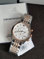Emporio Armani Zeta Chronograph Cream Dial Two-tone Men's Watch AR1998