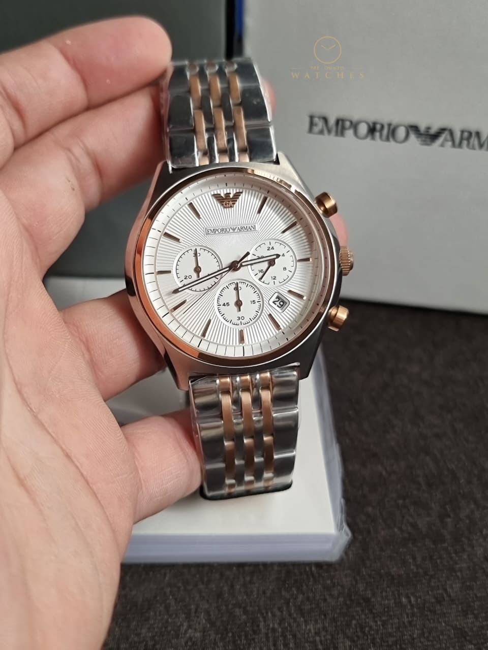 Emporio Armani Zeta Chronograph Cream Dial Two-tone Men's Watch AR1998
