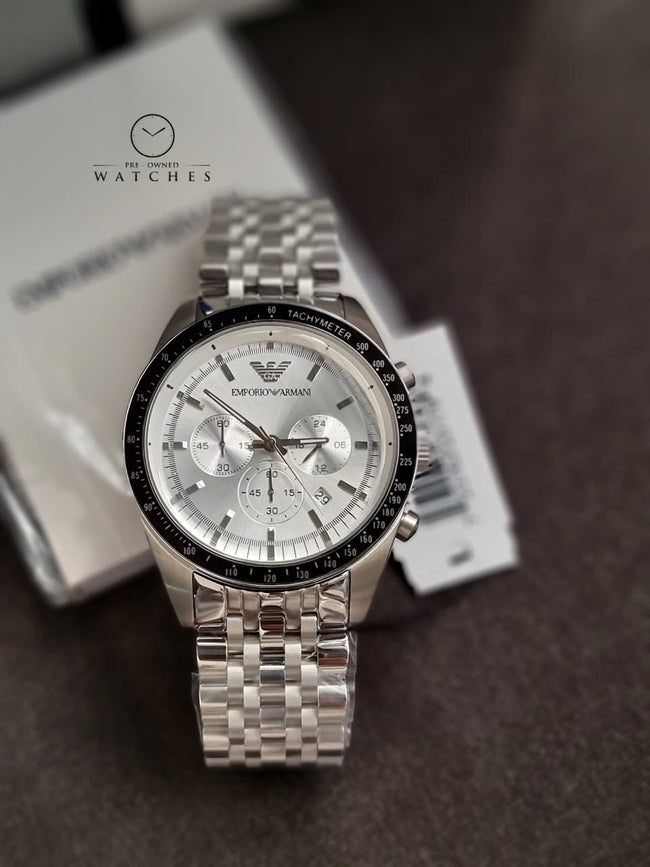 Emporio Armani Men’s Quartz Stainless Steel Silver Dial 46mm Watch AR6073 Main Image