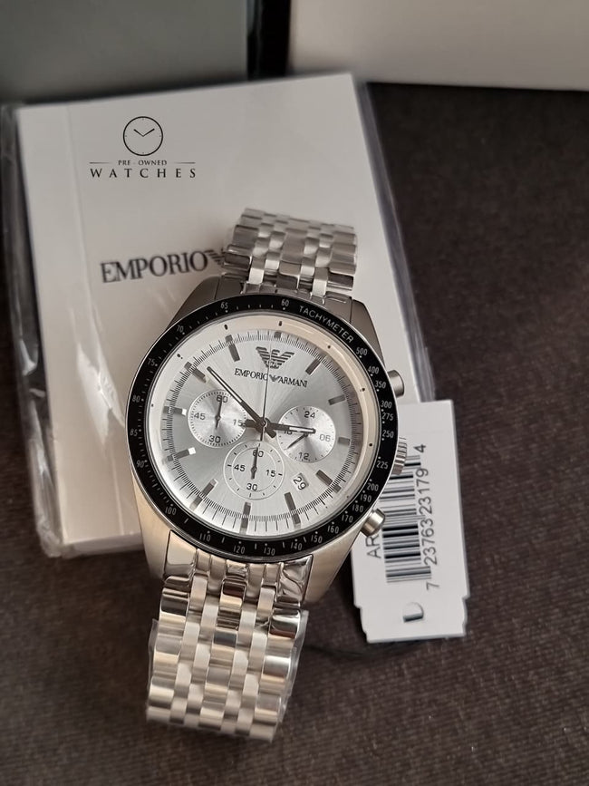 Emporio Armani Men’s Quartz Stainless Steel Silver Dial 46mm Watch AR6073 Hover Image