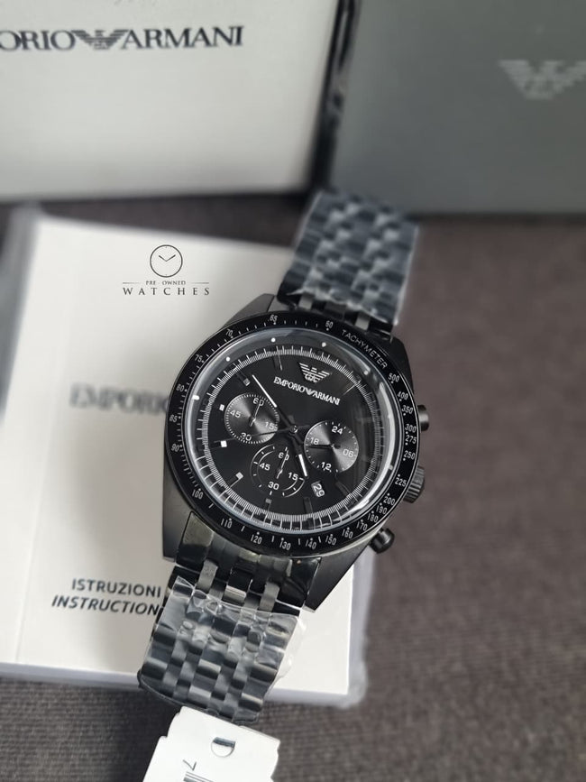 Emporio Armani AR5989 Black Chronograph Movement Quartz 46mm Men's Watch Hover Image