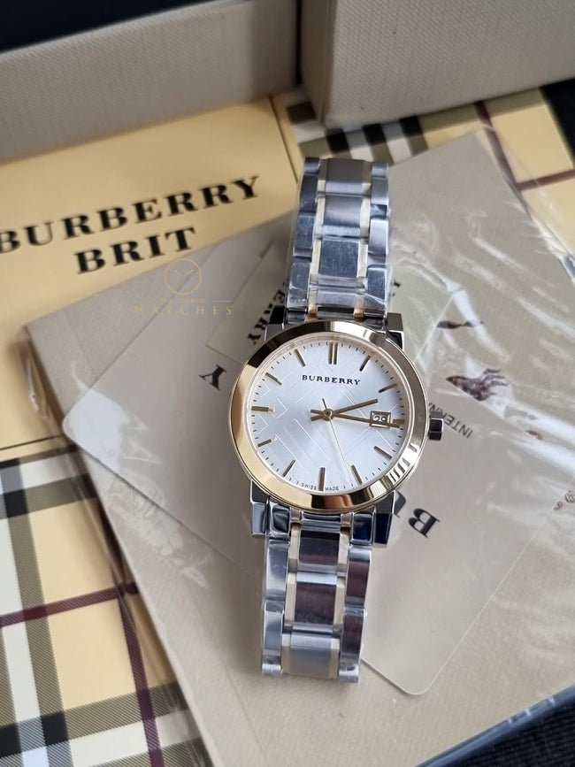 BURBERRY Silver Dial Two-tone Silver and Gold-tone Bracelet Ladies Watch BU9115 Hover Image
