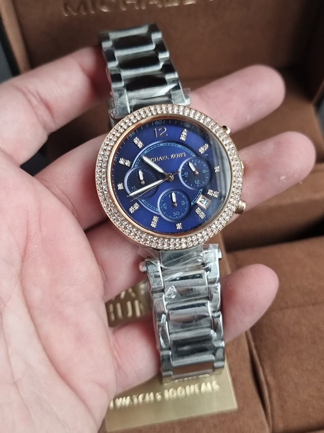 Michael Kors Women’s Analog Stainless Steel Blue Dial 39mm Watch MK6141 Hover Image