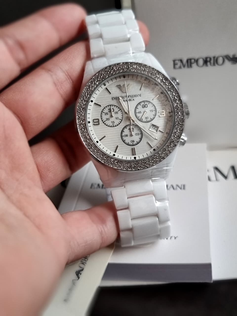 Emporio Armani Chronograph Mother of Pearl 43mm  Dial Women's Watch - AR1456
