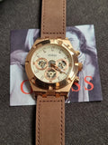 GUESS Men's Analog Multifunction Watch Brown Leather Strap (Model: GW0262G3)