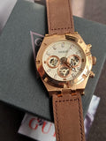 GUESS Men's Analog Multifunction Watch Brown Leather Strap (Model: GW0262G3)