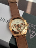 GUESS Men's Analog Multifunction Watch Brown Leather Strap (Model: GW0262G3)