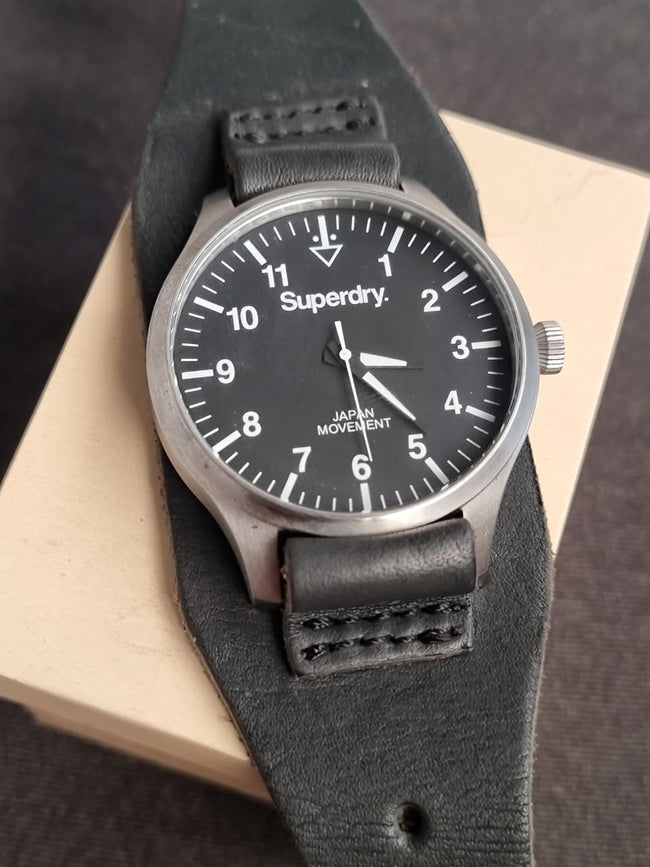 Superdry Colosseum SYG102B Men's Black Leather Cuff Strap Watch Main Image