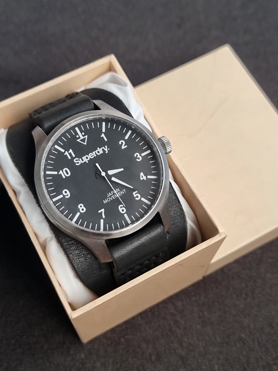 Superdry Colosseum SYG102B Men's Black Leather Cuff Strap Watch