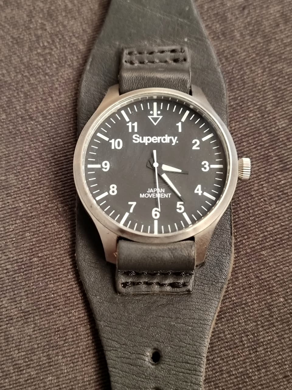 Superdry Colosseum SYG102B Men's Black Leather Cuff Strap Watch