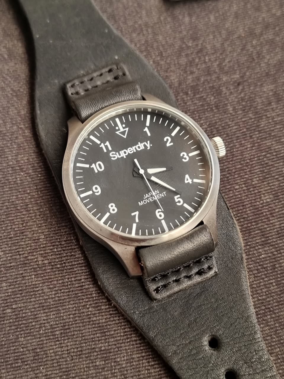 Superdry Colosseum SYG102B Men's Black Leather Cuff Strap Watch