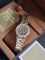 Michael Kors Lennox Watch for Women, Gold Tone Quartz Three Hand Movement MK7394 (WITHOUT TAG)