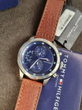Tommy Hilfiger Men’s Quartz Brown Leather Strap Blue Dial 46mm Watch 1791807