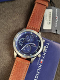 Tommy Hilfiger Men’s Quartz Brown Leather Strap Blue Dial 46mm Watch 1791807