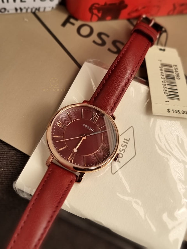 Fossil Jacqueline Burgundy Leather Strap Burgundy Dial Quartz Watch For Ladies - Fossil ES4099 Main Image