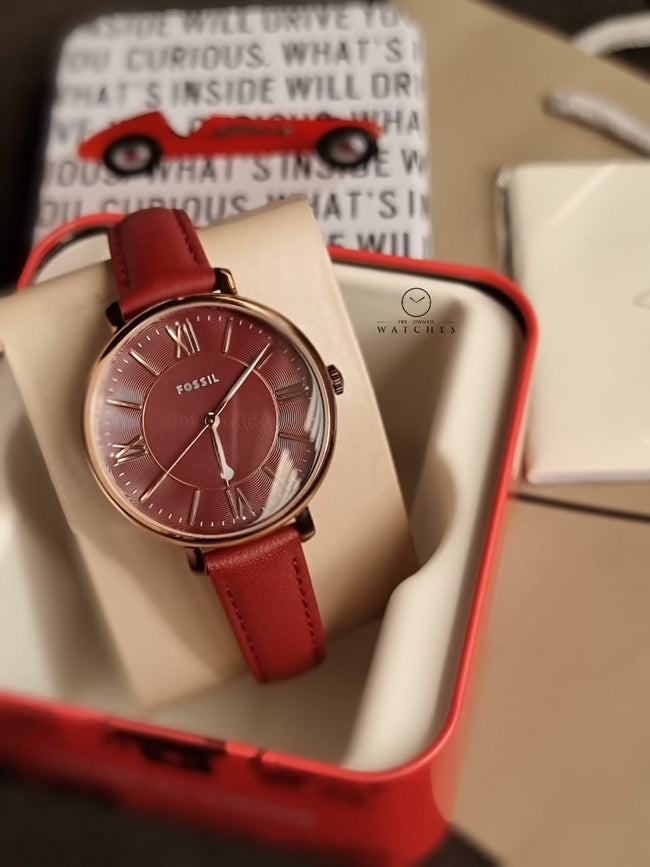 Fossil Jacqueline Burgundy Leather Strap Burgundy Dial Quartz Watch For Ladies - Fossil ES4099 Hover Image