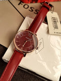 Fossil Jacqueline Burgundy Leather Strap Burgundy Dial Quartz Watch For Ladies - Fossil ES4099