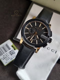 Gucci Men’s Analog Quartz Leather Strap Black Dial 44mm Watch YA101203