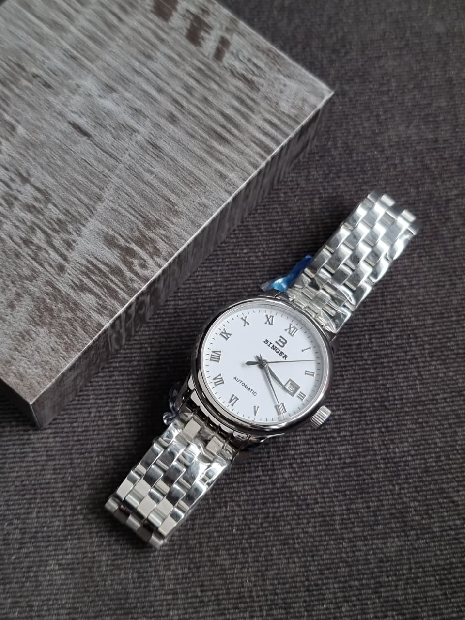 Binger white dial Silver Chain Automatic Ladies Watch