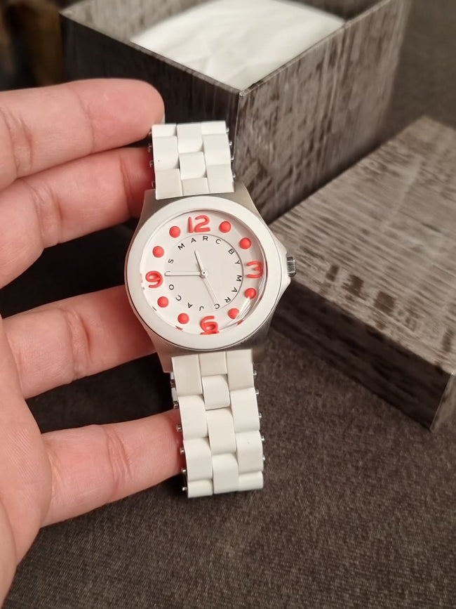 Marc by Marc Jacobs Women’s Quartz Silicone & Stainless Steel Chain White Dial 36mm Watch MBM2588 Hover Image