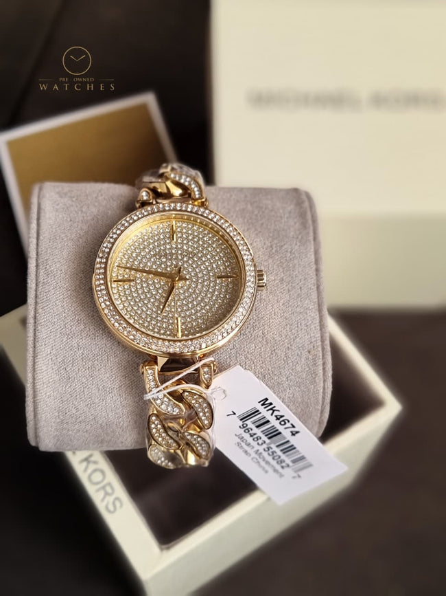 Michael Kors MK4674 Catelyln Gold Crystal Glitz Dial Gold Stainless Steel Glitz Bracelet Women's Watch Hover Image