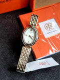 Tory Burch Oval White Dial Gold Steel Strap Watch For Women - TBW6032