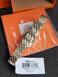 Tory Burch Oval White Dial Gold Steel Strap Watch For Women - TBW6032