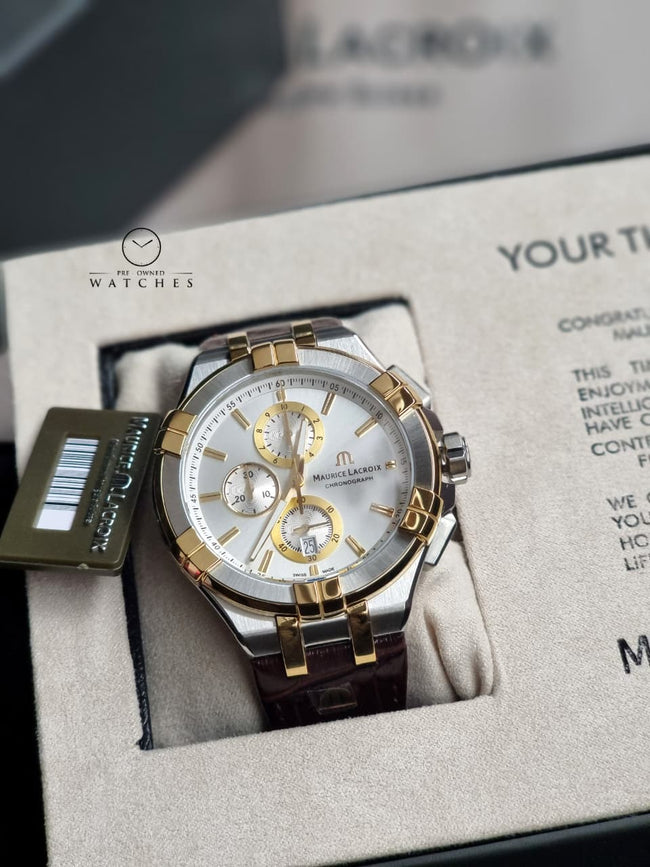 Maurice Lacroix Aikon Brown Leather Strap Silver Dial Chronograph Quartz Watch for Gents - AI1018-PVY11-132-1 Main Image
