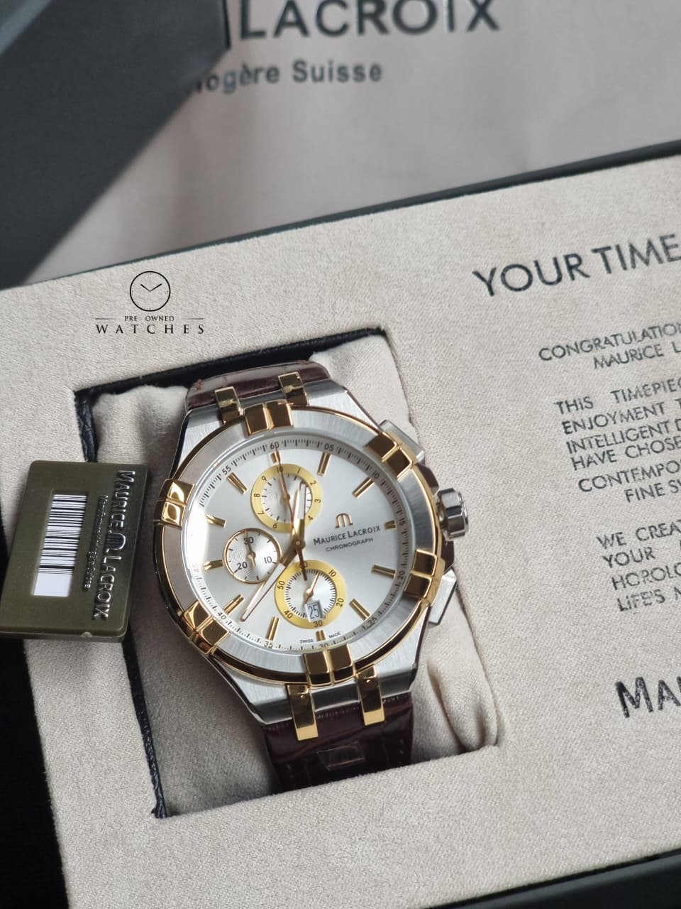 Maurice Lacroix Aikon Brown Leather Strap Silver Dial Chronograph Quartz Watch for Gents - AI1018-PVY11-132-1